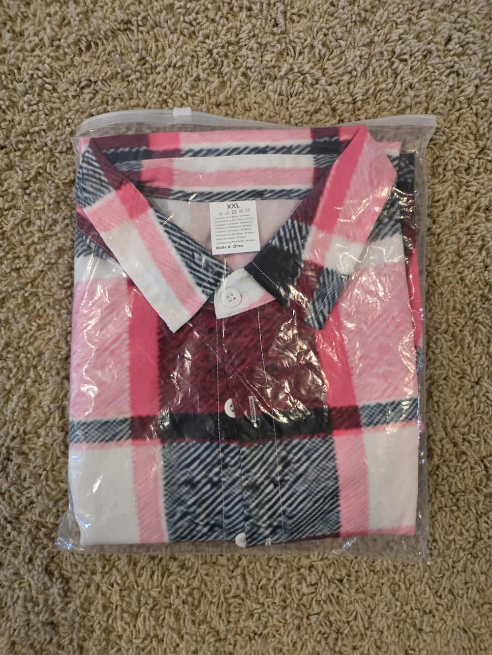 Pink and Black Plaid Button-Up Shirt